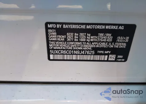 2022 BMW X5 xDrive40I z USA, uszkodzony, nr VIN 5UXCR6C01N9J47625